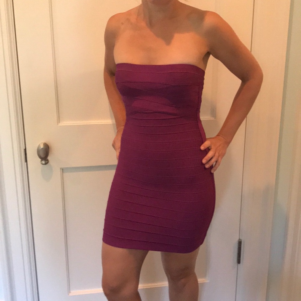 Herve Leger Purple Strapless Dress